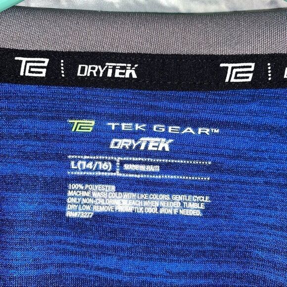 Tek gear dry gear drifit Longsleeve Crewneck shirts boys blue& black sz L 14/16 - Picture 4 of 5